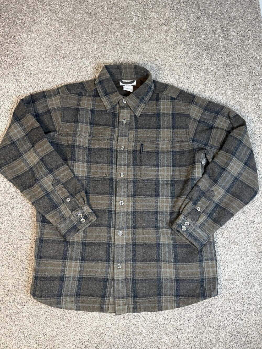 Columbia Jacket Mens L Gray Brown Acrylic Wool Blend Shacket Heavyweight Button